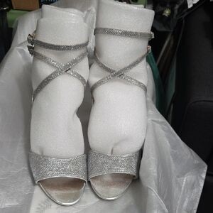 TC Silver Glitter Strappy Heels